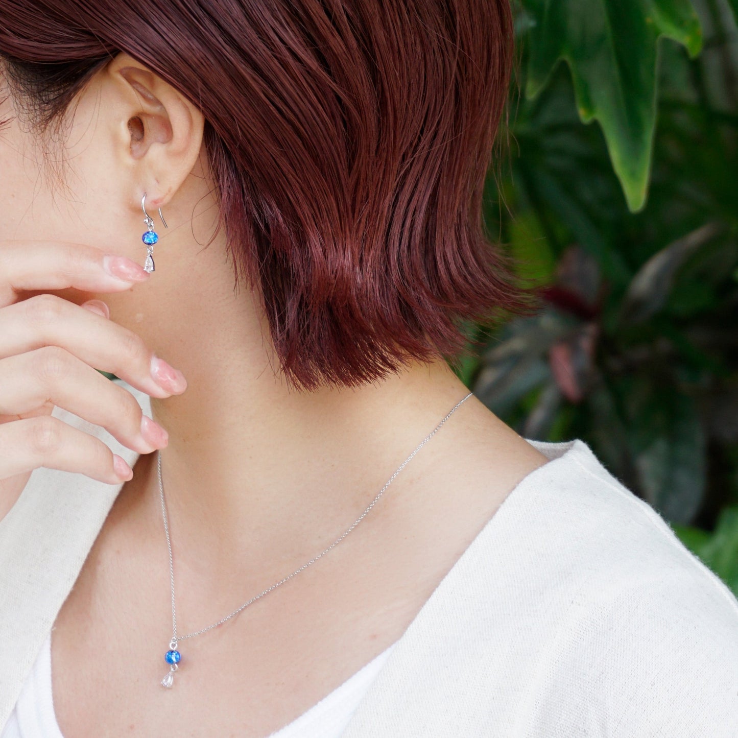 ホタルガラス×ジルコニア ピアス /Silver925