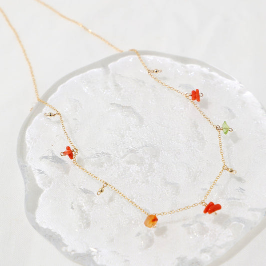 地中海珊瑚 コーラル スパークルチェーンネックレス /14KGF