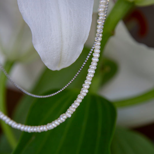 淡水パール ダブルラインチェーンネックレス /Silver925