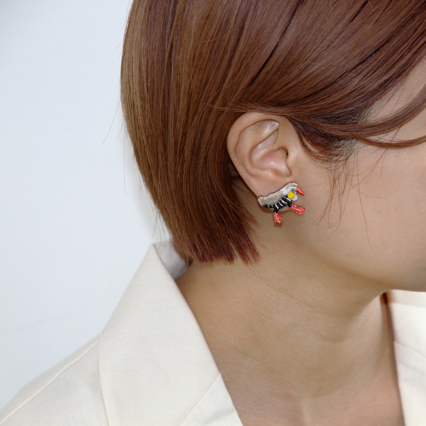 刺繍ピアス ヤンバルクイナ /花笠