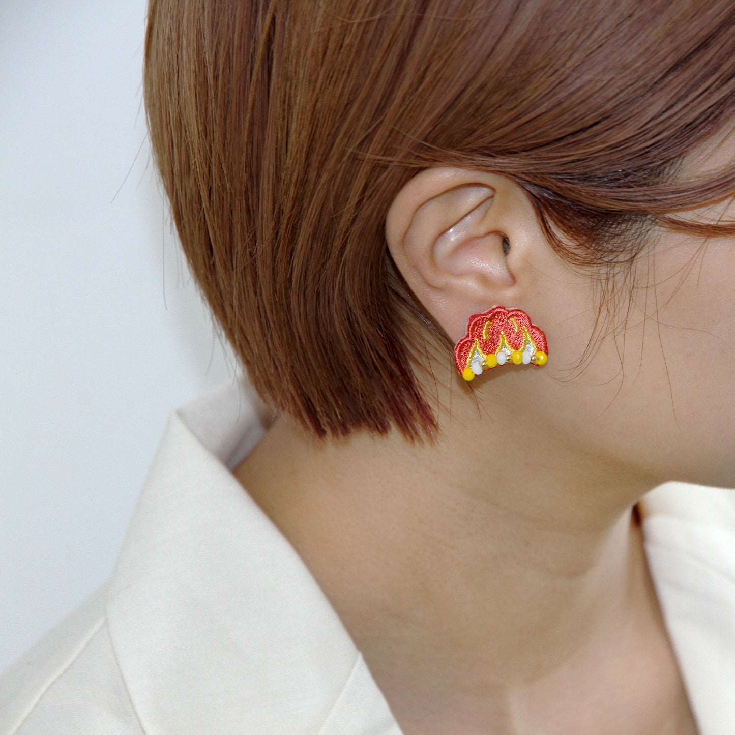 刺繍ピアス ヤンバルクイナ /花笠