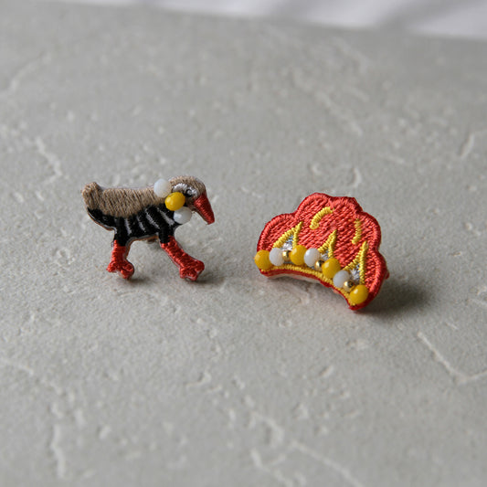 刺繍ピアス ヤンバルクイナ /花笠