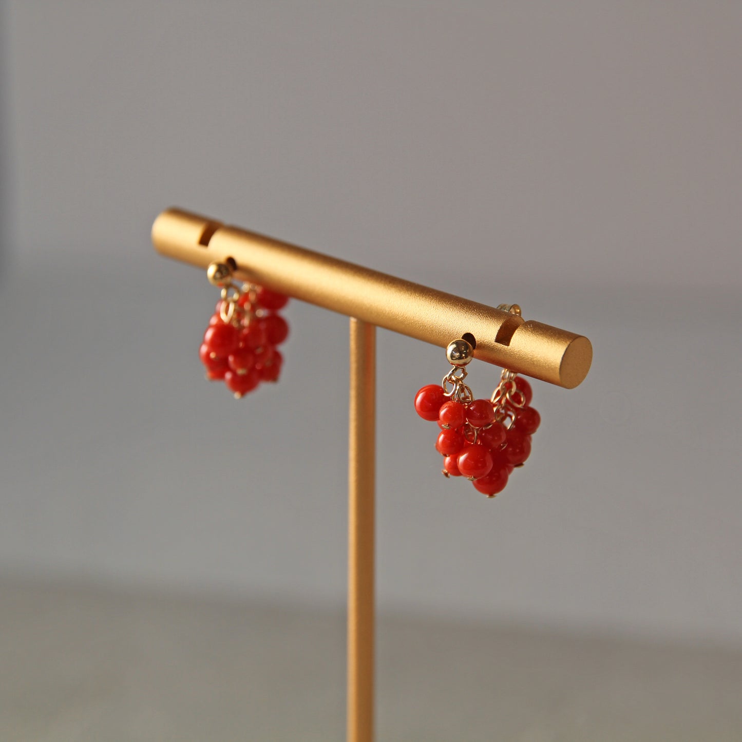 地中海珊瑚 粒ピアス /14KGF