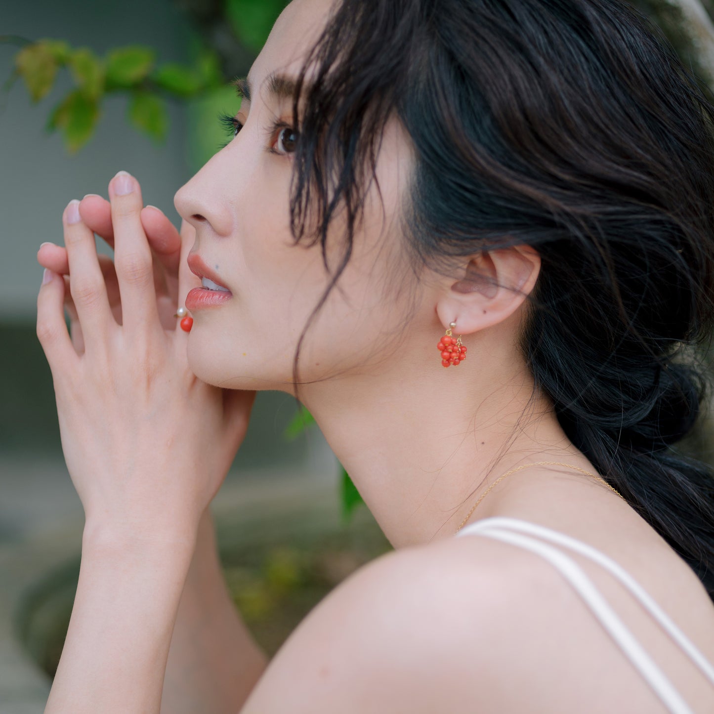 地中海珊瑚 粒ピアス /14KGF