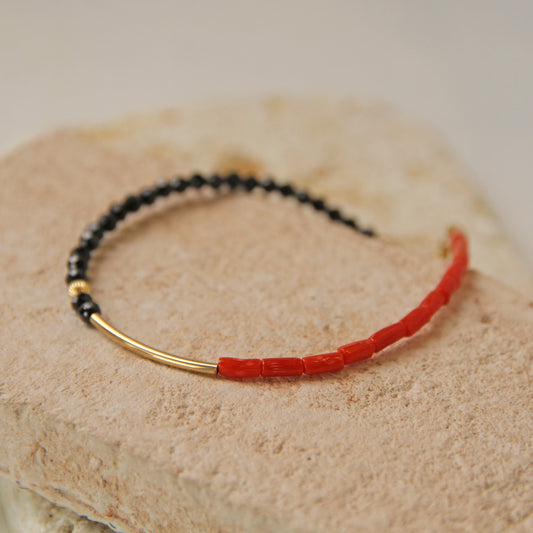 Mediterranean coral x natural stone bracelet/14KGF