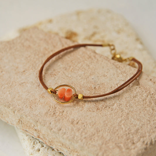 Deep sea coral genuine leather cord bracelet