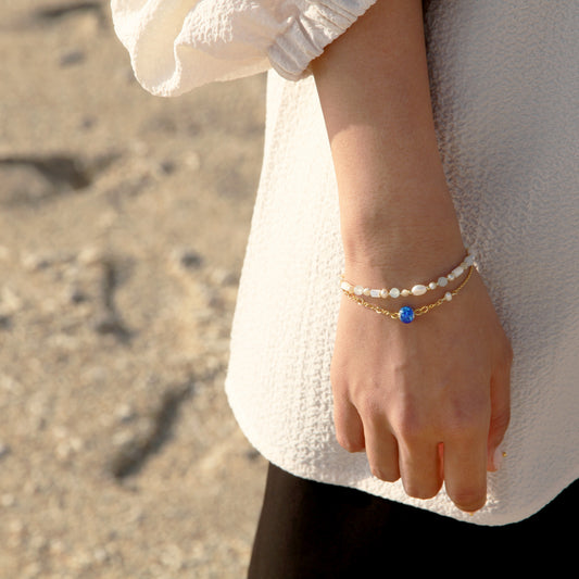 White Firefly Glass/Natural Stone Bracelet