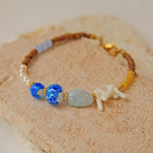 White firefly glass natural stone bracelet