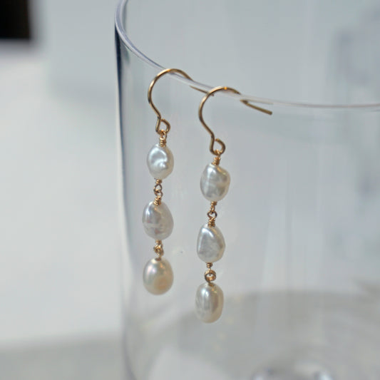 Natural stone freshwater pearl earrings/14KGF