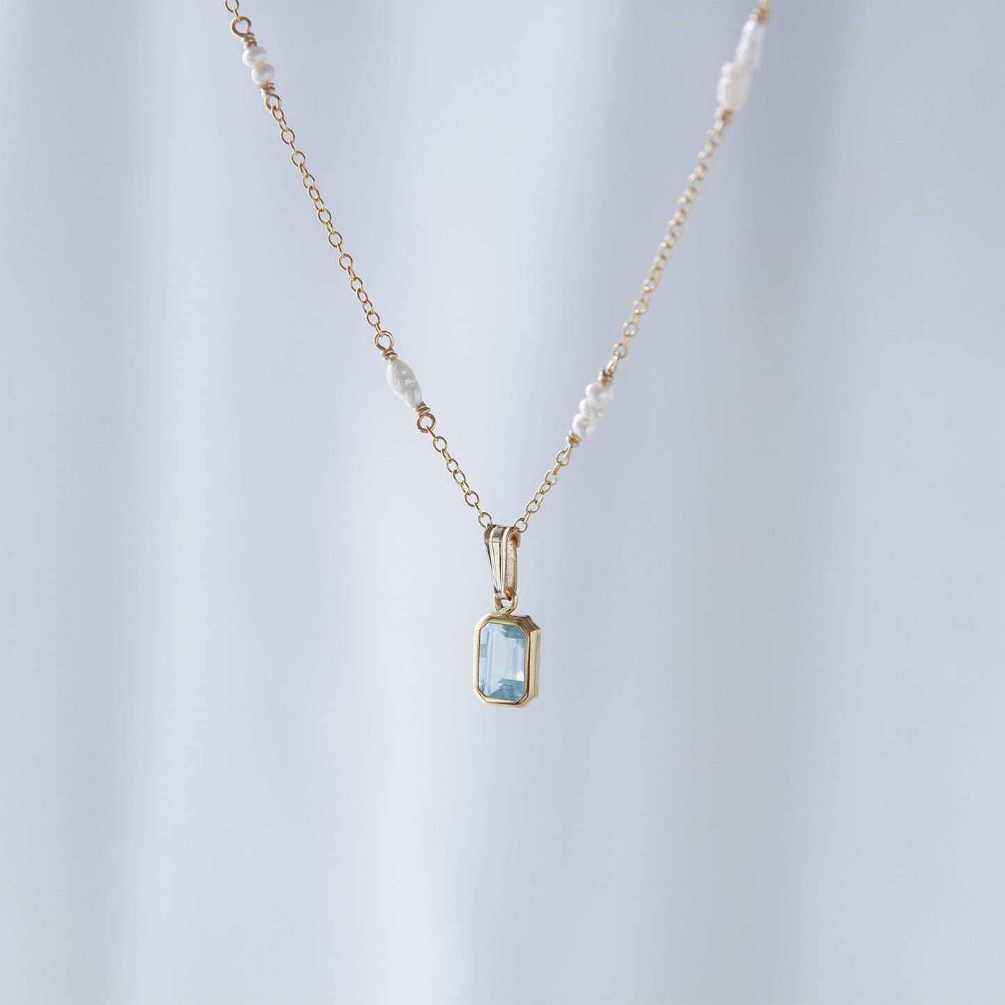 スカイブルートパーズ ステーションネックレス / 14KGF