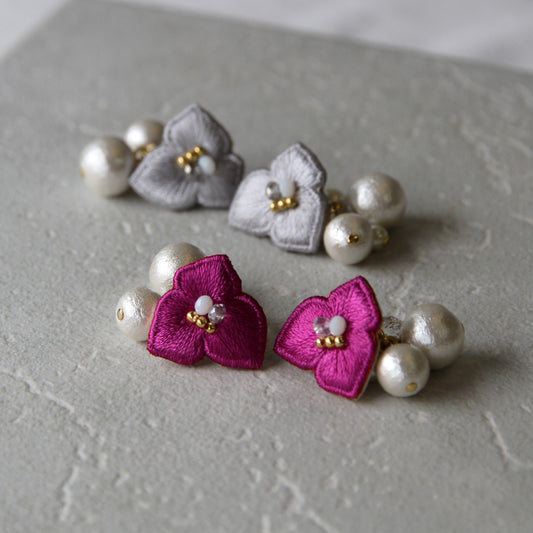 Embroidered earrings Bougainvillea