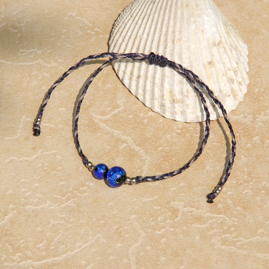 Firefly Glass Macrame Anklet/NAVY