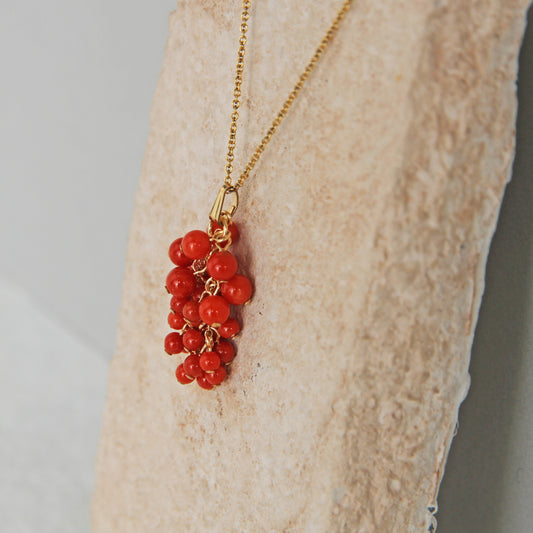 Mediterranean coral long chain necklace/14KGF