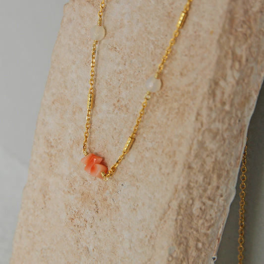 Deep sea coral x natural stone chain necklace