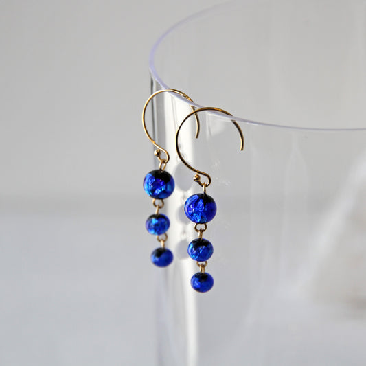 Firefly glass round hook earrings/14KGF