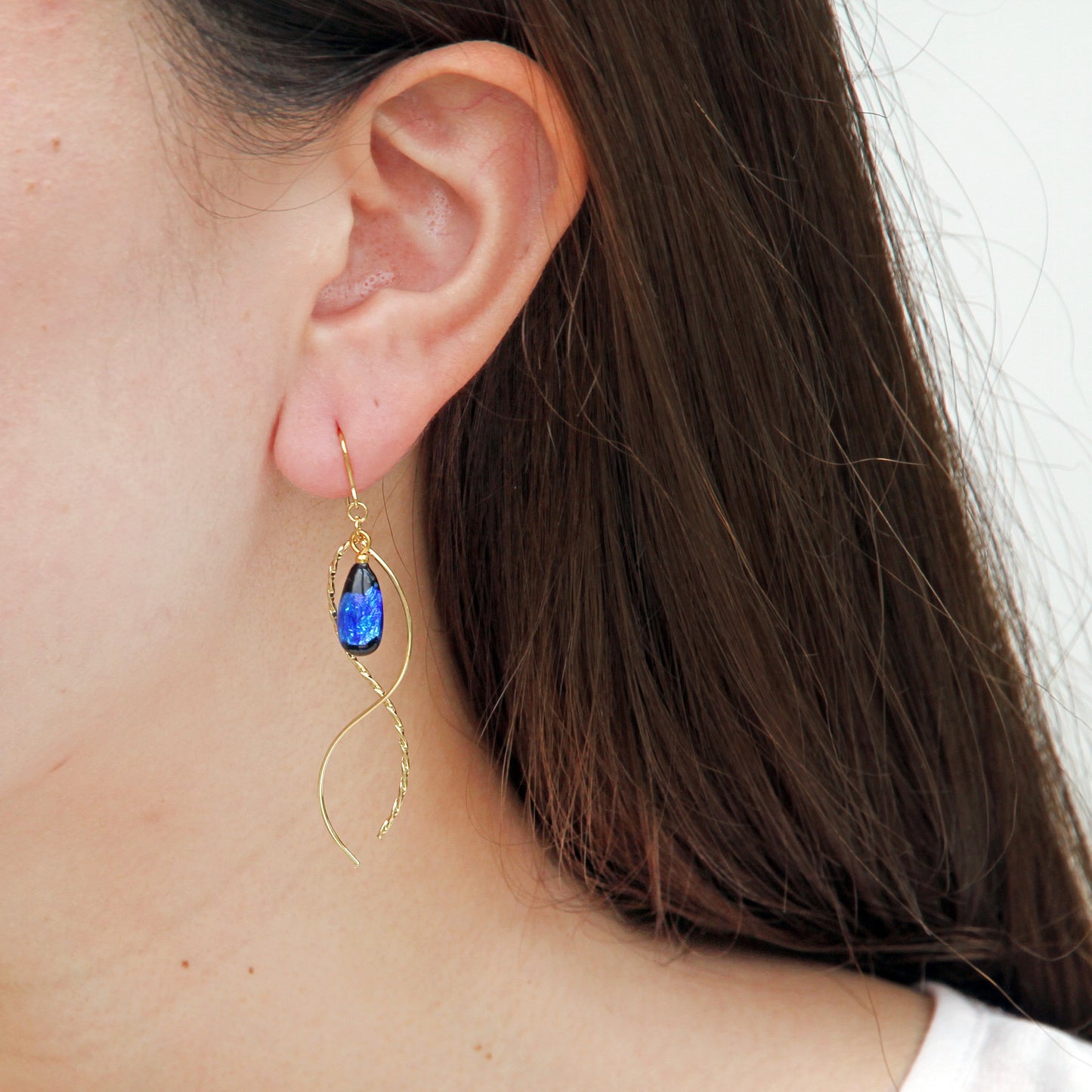 Drop-shaped firefly glass double curve earrings